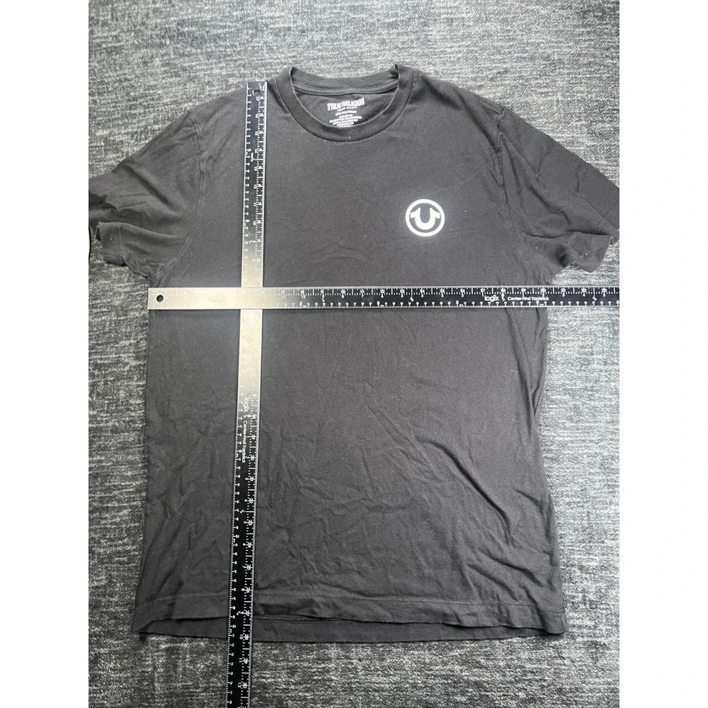 True Religion T-Shirt Mens Large Black Graphic Back Logo Cotton Crew Neck 107302